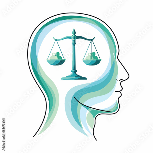 Abstract Illustration of a Human Head with Scales of Justice for Legal and Psychology Topics mental health balance concept