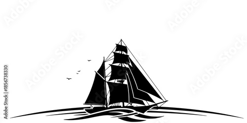 Historical Voyage Sailboat Ocean Vector Silhouette