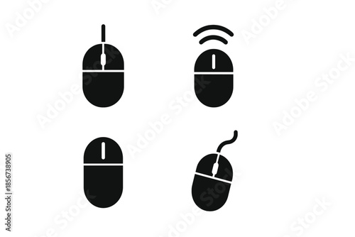Four computer mouse icons in a grid on a dark background