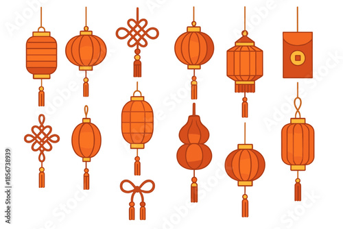 Chinese Lanterns and Red Envelope on Gradient Background