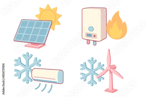 Renewable energy and heating/cooling icons