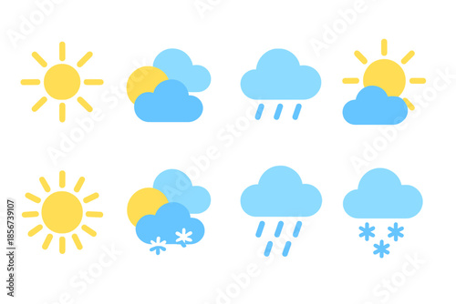Weather Icons with Sun, Clouds, Rain, and Snow
