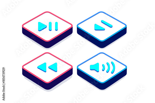 Isometric Neon Media Player Controls