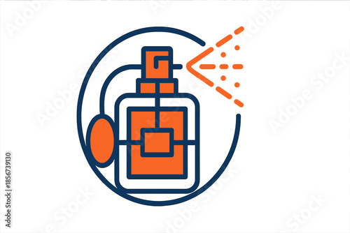 Perfume spray bottle icon with orange mist
