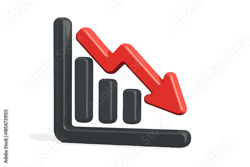 3D graph with red downward arrow signifying decline