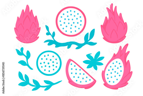 Neon Dragon Fruit and Tropical Leaves