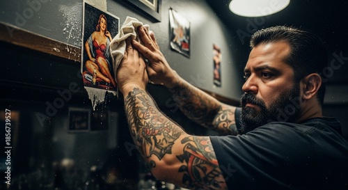 Tattoo Artist Working on Clients Arm Tattoo.