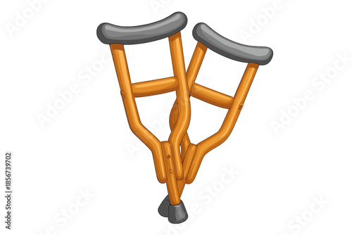 Pair of orange forearm crutches intertwined