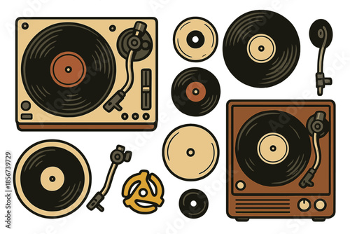 Retro Turntable and Vinyl Records Arrangement
