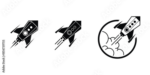 The dynamic rocket forms convey the idea of starting a journey, accelerating growth, breaking limits, and reaching new heights