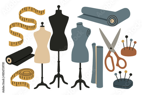 Sewing and Tailoring Still Life with Mannequins and Tools