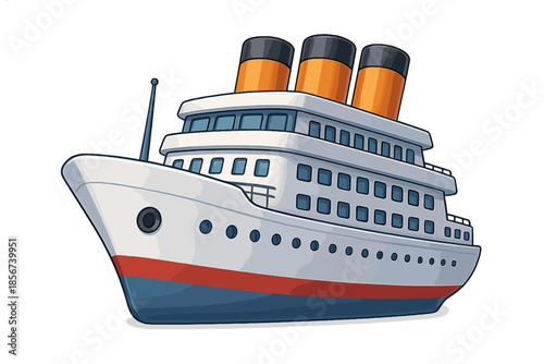 Cartoon Cruise Ship with Three Funnels