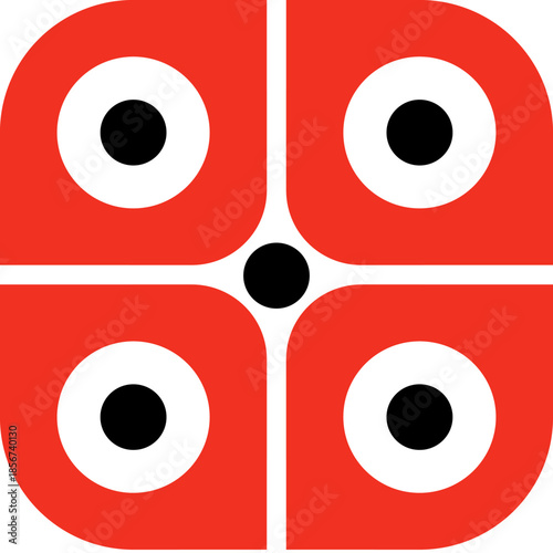 Vector illustration of an abstract background featuring stylized 3D blue eyeballs with pupils and human red lips in a creative circular pattern design