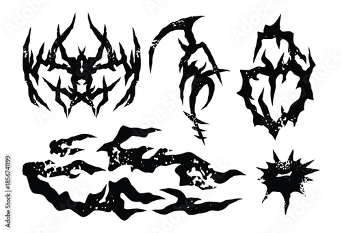 Cool Set of Y2k Tattoo. Cyber Sigilism Grunge Tattoo Designs. Y2k, Hand Drawn neo tribal Tattoos