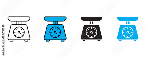 Kitchen scales icon set vector on white background. wellness, nutrition, weight loss, gain, balance icon. vector illustration.