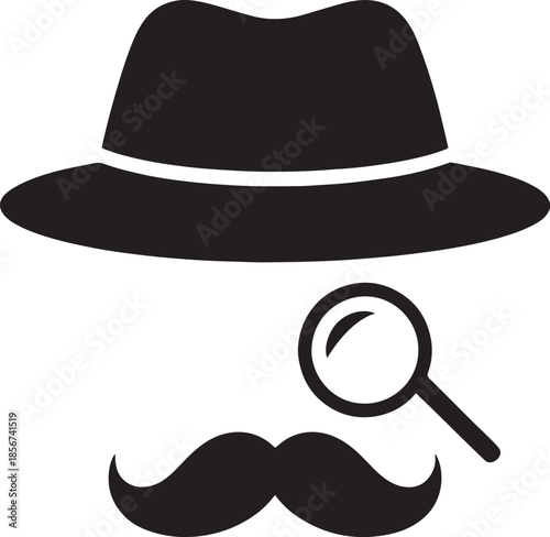 "Minimalist Vector Illustration of Detective with Magnifying Glass | Monochrome Sleuth Icon for Mystery & Investigation Themes"