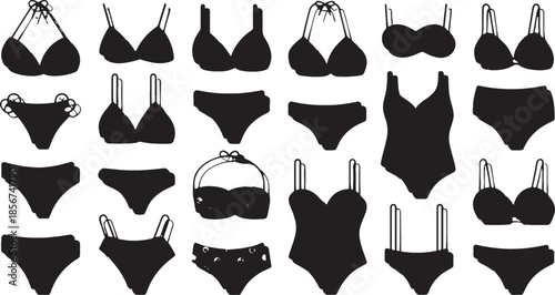"Solid Black Vector Silhouette of Bikini | Minimalist Bikini Icon Design for Swimwear, Fashion & Beach Themes"