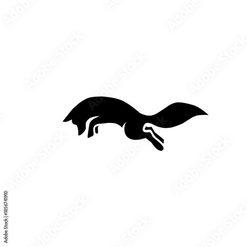 Dynamic minimalist fox silhouette in a mid-leap pose. This sleek black and white design captures the agility and clever nature of the wild, ideal for modern branding.