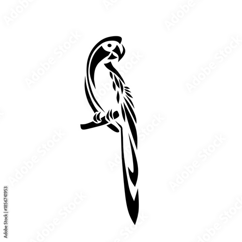 An elegant minimalist parrot logo featuring a sleek silhouette and artistic tribal lines. Perfect for tropical branding, pet shops, travel, or creative identities.