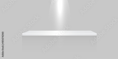 Four empty white shelves isolated on transparent background. Vector design template