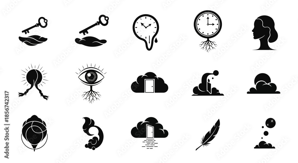 Fototapeta premium Unlock your potential with symbolic icons representing growth, discovery, and the passage of time for modern projects