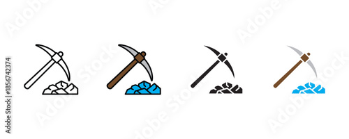 Mining pickaxes icon set vector on white background.  mining tools, industrial, minerals, coal, diamonds, mining industry symbol. vector illustration.