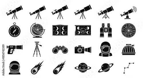 Discovering the cosmos with telescopes, binoculars, and astronaut gear, inspiring curiosity and scientific exploration