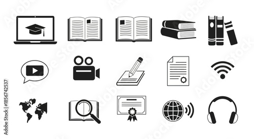 Modern icons for education, business, and technology, perfect for websites, presentations, and digital learning platforms