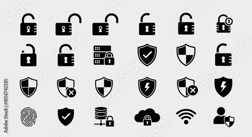 Secure digital world icons representing protection access data and user identity for cybersecurity and network safety