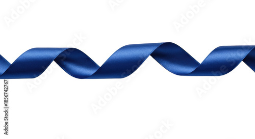 Deep blue satin ribbon in elegant twists and curves, luxurious texture, subtle sheen, on a transparent studio background with copy space, concept of refined elegance and luxury