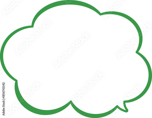 緑色の雲の形をした吹き出し。シンプルで使いやすい。広いテキストスペース。