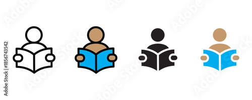 People reading book icon set vector on white background. education, learning, literacy symbol. vector illustration.