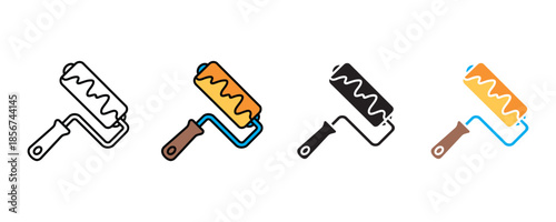 Paint roller icon set vector on white background.  painting, home, improvement, construction symbol. vector illustration.