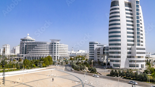 Ashgabat Turkmenistan city scape, skyline of beautiful architecture and parks in Ashgabat the capital city of Turkmenistan in Central Asia.