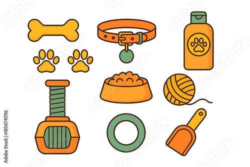Pet Supplies Flat Design Icons Collection