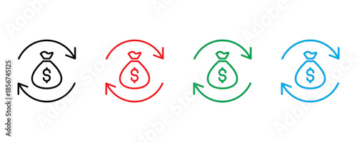 Money bag icon set vector on white background. doller icon. currency, wealth, profit symbol. vector illustration.