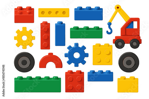Colorful building blocks and toys