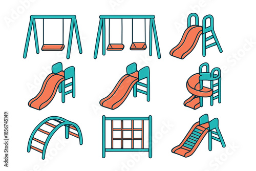 Playground equipment icons on a dark background