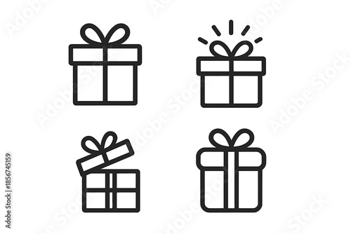 Four gift box icons on a dark background