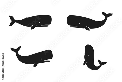 Four Dark Whale Silhouettes on a Graded Background