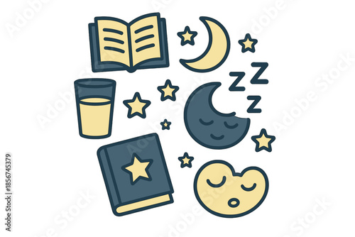 Nighttime bedtime routine icons
