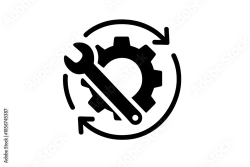 Gear and Wrench Icon with Circular Arrows