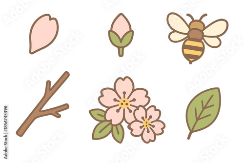 Spring nature icons with glowing outline