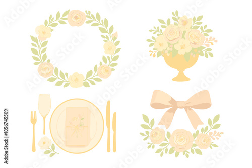 Elegant Floral Table Setting Arrangement with Gold Accents