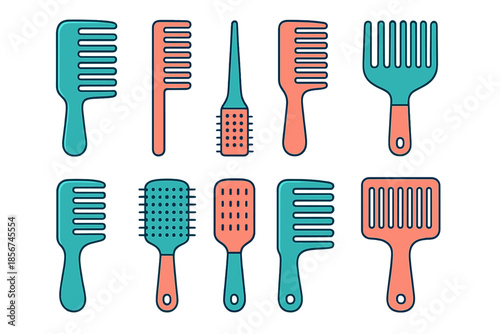 Collection of colorful hair combs and brushes