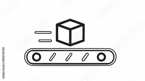 Cube object moving on conveyor belt in industrial setting