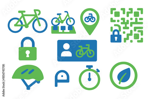 Collection of stylized icons related to cycling and sustainability