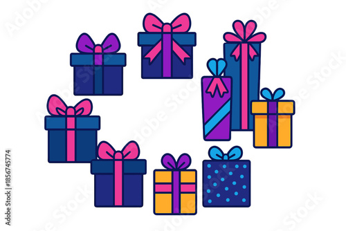 Neon Gift Boxes Arranged in a Circle