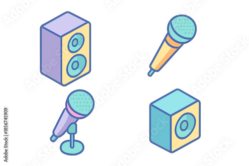 Isometric musical equipment on a dark background