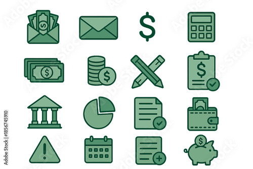 Financial icons on green gradient background